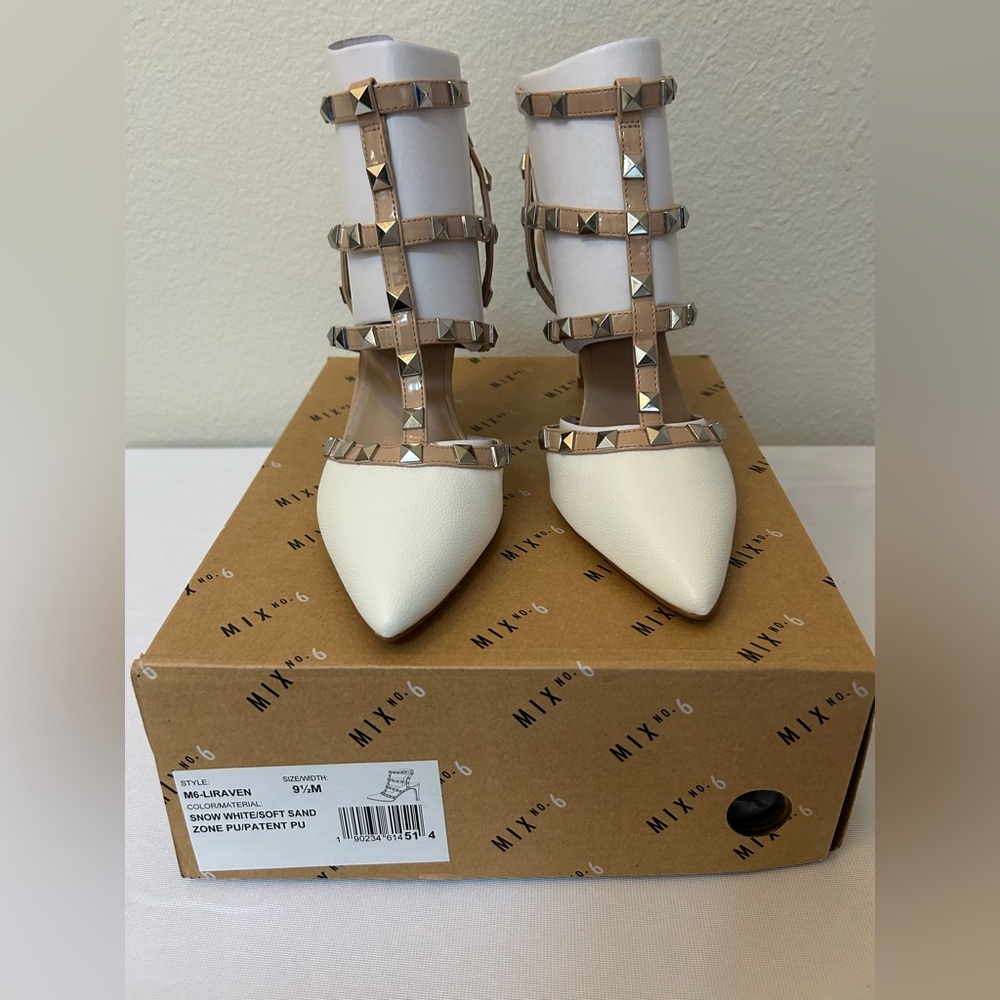 Mix No. 6 Cream and Tan Studded Heels